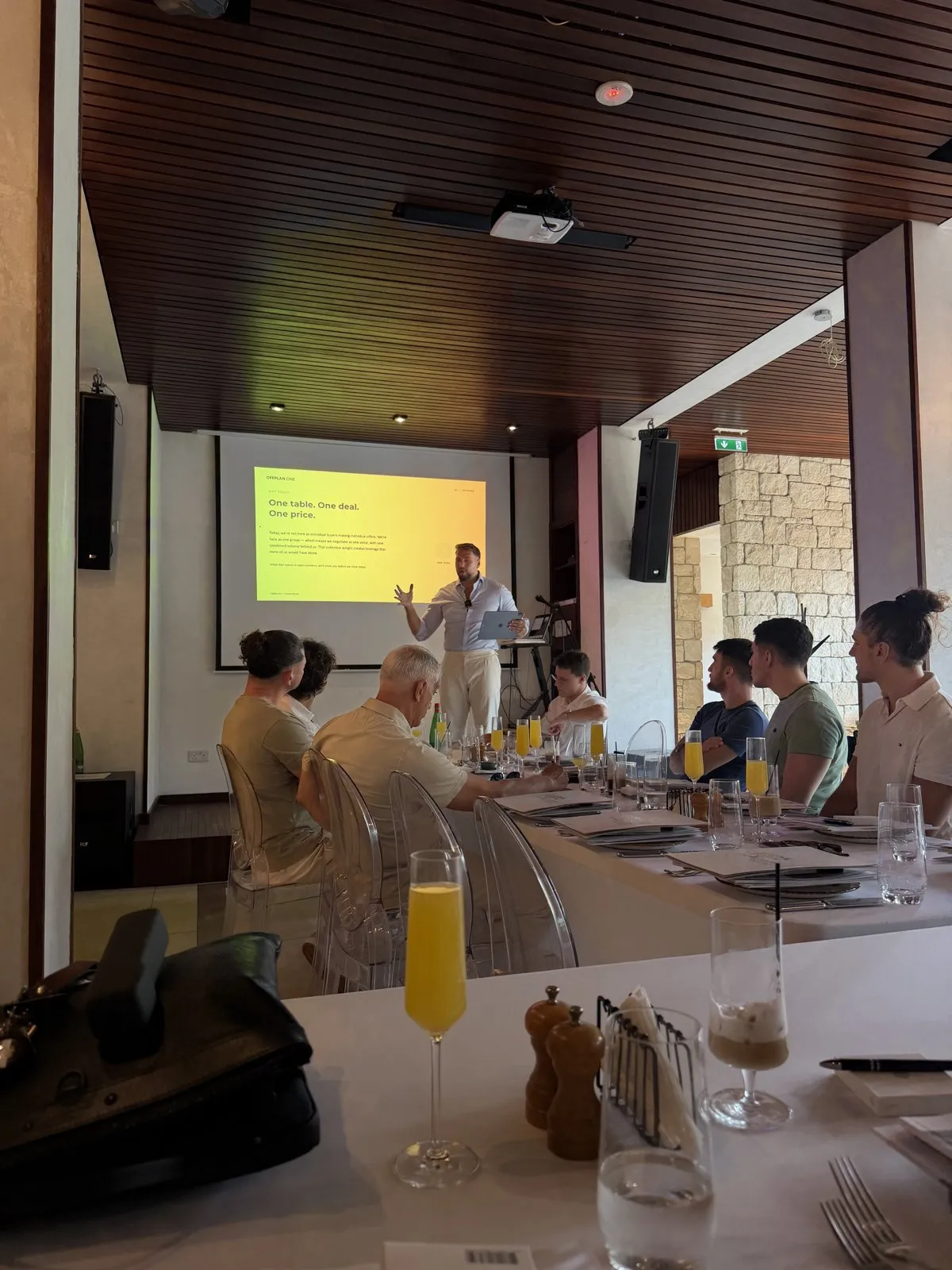 Elias presenting off-market Cyprus projects to investors over brunch